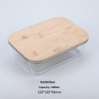 High Boron Silicon Japanese Style Bamboo Wood Lid Glass Lunch Box