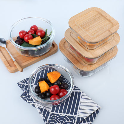 High Boron Silicon Japanese Style Bamboo Wood Lid Glass Lunch Box