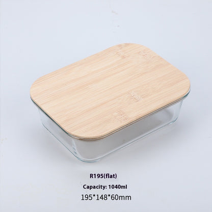 High Boron Silicon Japanese Style Bamboo Wood Lid Glass Lunch Box