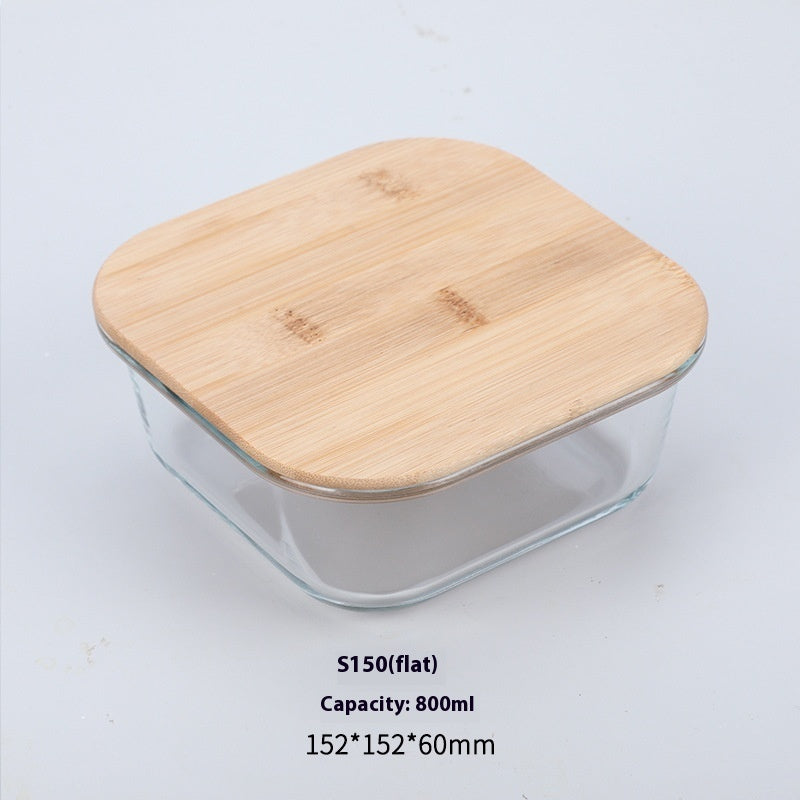 High Boron Silicon Japanese Style Bamboo Wood Lid Glass Lunch Box