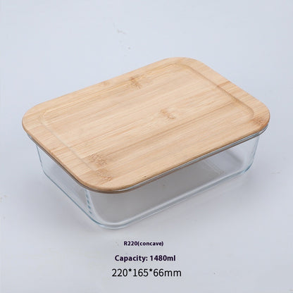 High Boron Silicon Japanese Style Bamboo Wood Lid Glass Lunch Box