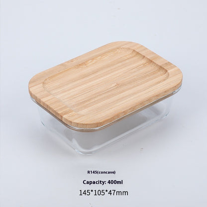 High Boron Silicon Japanese Style Bamboo Wood Lid Glass Lunch Box