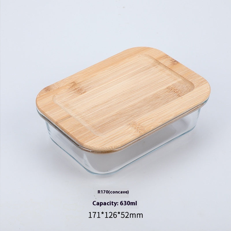 High Boron Silicon Japanese Style Bamboo Wood Lid Glass Lunch Box