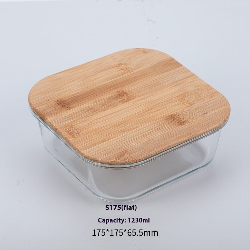 High Boron Silicon Japanese Style Bamboo Wood Lid Glass Lunch Box