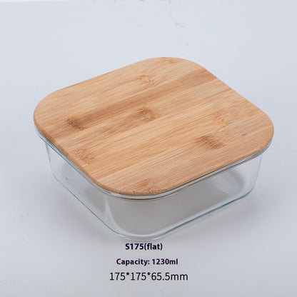 High Boron Silicon Japanese Style Bamboo Wood Lid Glass Lunch Box