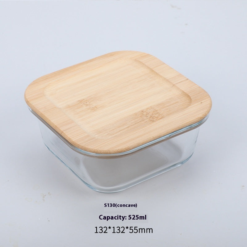 High Boron Silicon Japanese Style Bamboo Wood Lid Glass Lunch Box