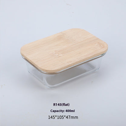 High Boron Silicon Japanese Style Bamboo Wood Lid Glass Lunch Box