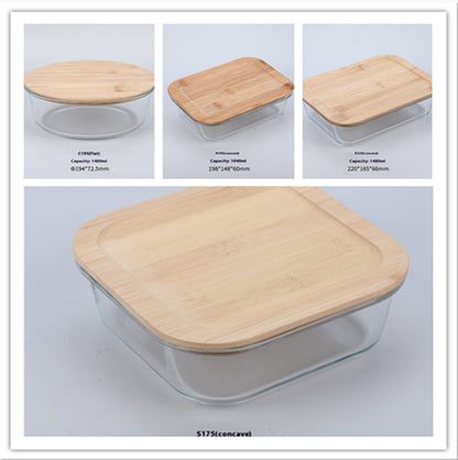 High Boron Silicon Japanese Style Bamboo Wood Lid Glass Lunch Box