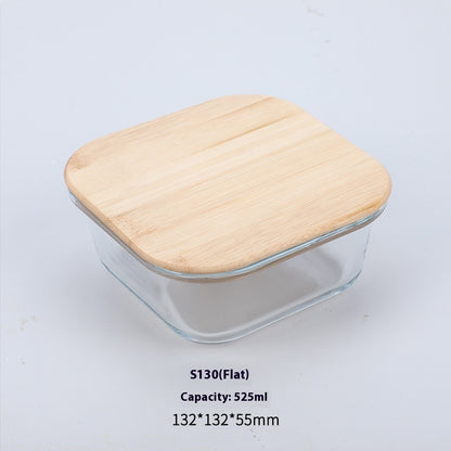 High Boron Silicon Japanese Style Bamboo Wood Lid Glass Lunch Box