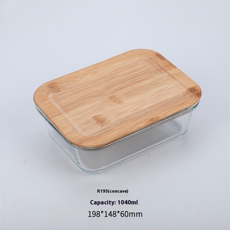 High Boron Silicon Japanese Style Bamboo Wood Lid Glass Lunch Box