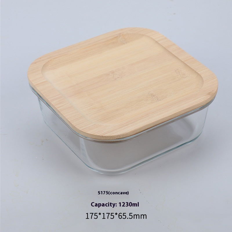 High Boron Silicon Japanese Style Bamboo Wood Lid Glass Lunch Box