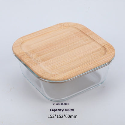 High Boron Silicon Japanese Style Bamboo Wood Lid Glass Lunch Box